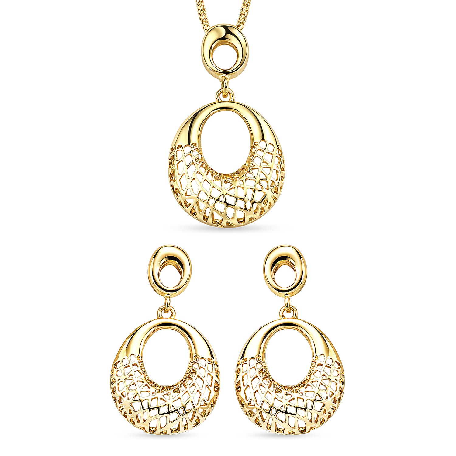 Set of 2 - Necklace (Size - 20-2) & Earring with Push Back in Yellow Gold Tone
