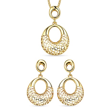 Set of 2 - Necklace (Size - 20-2) & Earring with Push Back in Yellow Gold Tone
