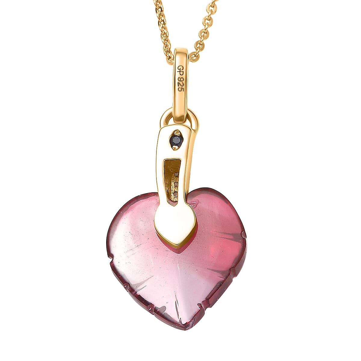 Pink Bi Colour Glass, Kanchanaburi Blue Sapphire & White Zircon Pendant with Chain (Size 20) in 18K Vermeil Yellow Gold Plated Sterling Silver 5.54 Ct.