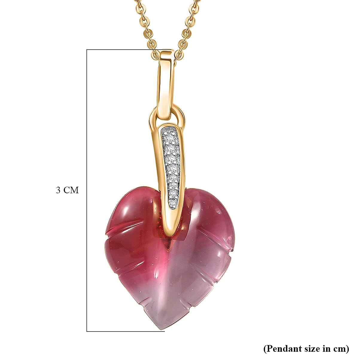 Pink Bi Colour Glass, Kanchanaburi Blue Sapphire & White Zircon Pendant with Chain (Size 20) in 18K Vermeil Yellow Gold Plated Sterling Silver 5.54 Ct.