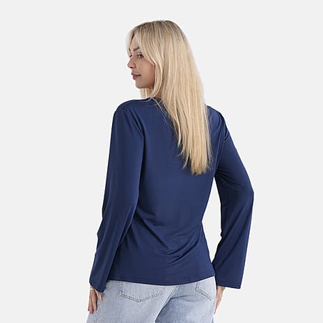 Styledby Set Of 2 Long-Sleeve Roundneck Supersoft Casual Tops (Size 12 To 14) - Baby Pink - Navy