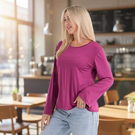 Styledby Set Of 2 Long-Sleeve Roundneck Supersoft Casual Tops (Size 12 To 14) - Raspberry - Pista