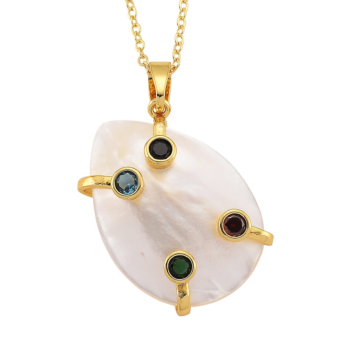 White Keshi Pearl & Multi Color Cubic Zirconia Pendant with Chain (Size 20-2 Ext) 15.00 Ct.