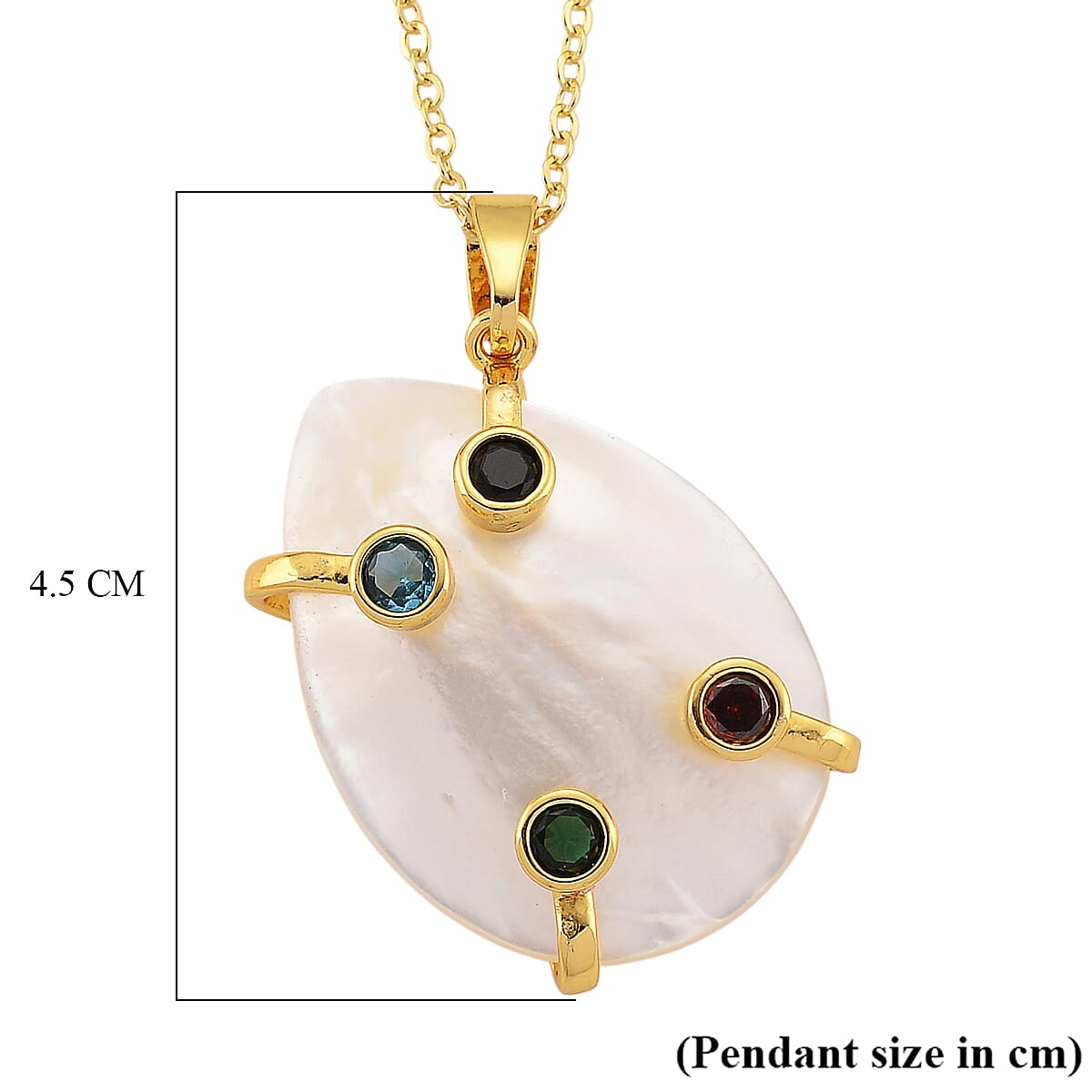 White Keshi Pearl & Multi Color Cubic Zirconia Pendant with Chain (Size 20-2 Ext) 15.00 Ct.