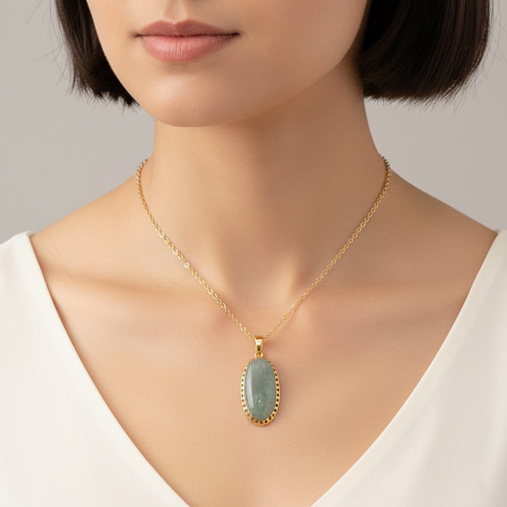 Green Aventurine Pendant with Chain (Size 19-2 Ext) 25.00 Ct.