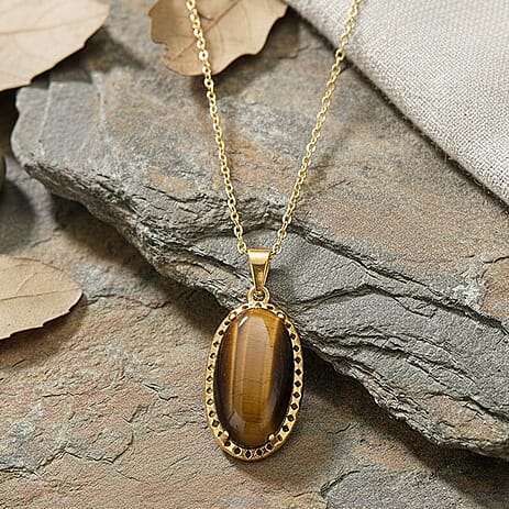 Tigers Eye Pendant with Chain (Size 19-2 Ext) 25.00 Ct.