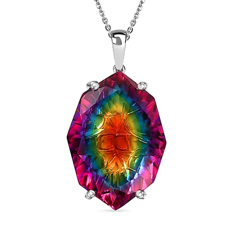 D'Joy Nebula Quartz Doublet Pendant with Chain (Size 20) in Rhodium Overlay Sterling Silver 22.80 Ct.