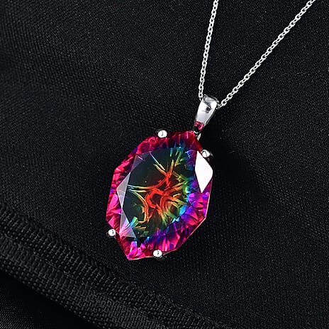 D'Joy Nebula Quartz Doublet Pendant with Chain (Size 20) in Rhodium Overlay Sterling Silver 21.84 Ct.