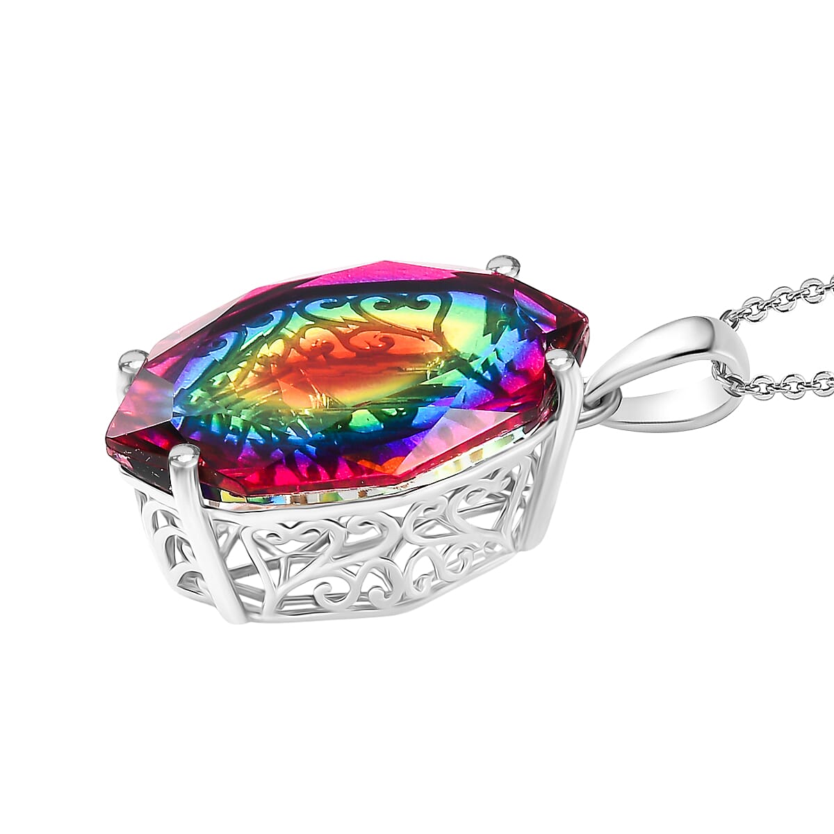 D'Joy Nebula Quartz Doublet Pendant with Chain (Size 20) in Rhodium Overlay Sterling Silver 22.80 Ct.