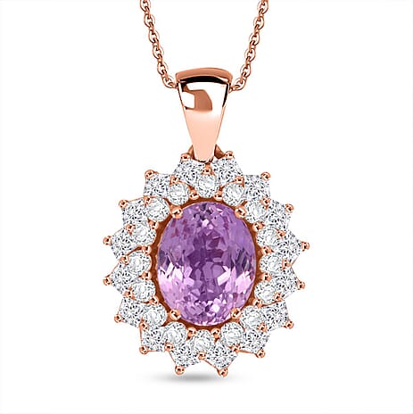 Patroke Kunzite,  Moissanite Pendant with Chain (Size 20) in 18K RG Vermeil Sterling Silver 1.31 ct  4.870  Ct.
