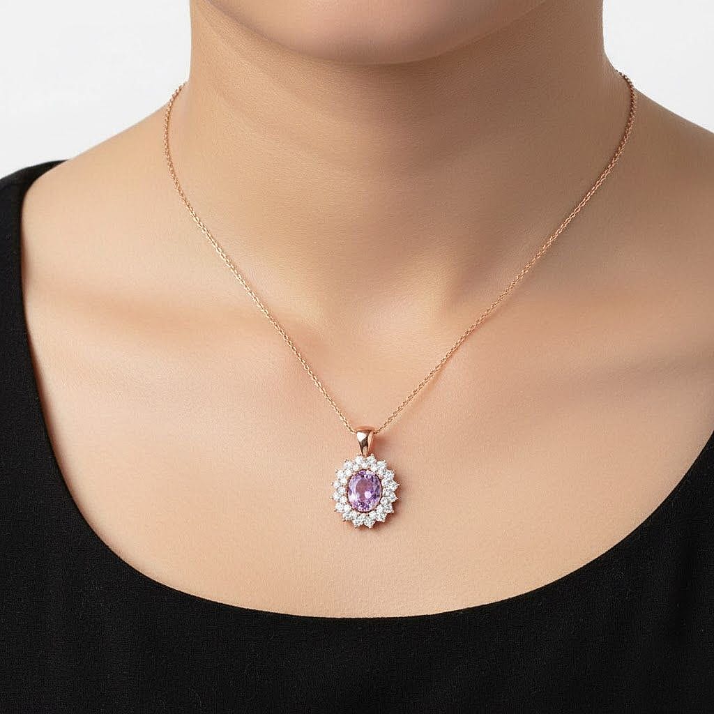 Patroke Kunzite,  Moissanite Pendant with Chain (Size 20) in 18K RG Vermeil Sterling Silver 1.31 ct  4.870  Ct.