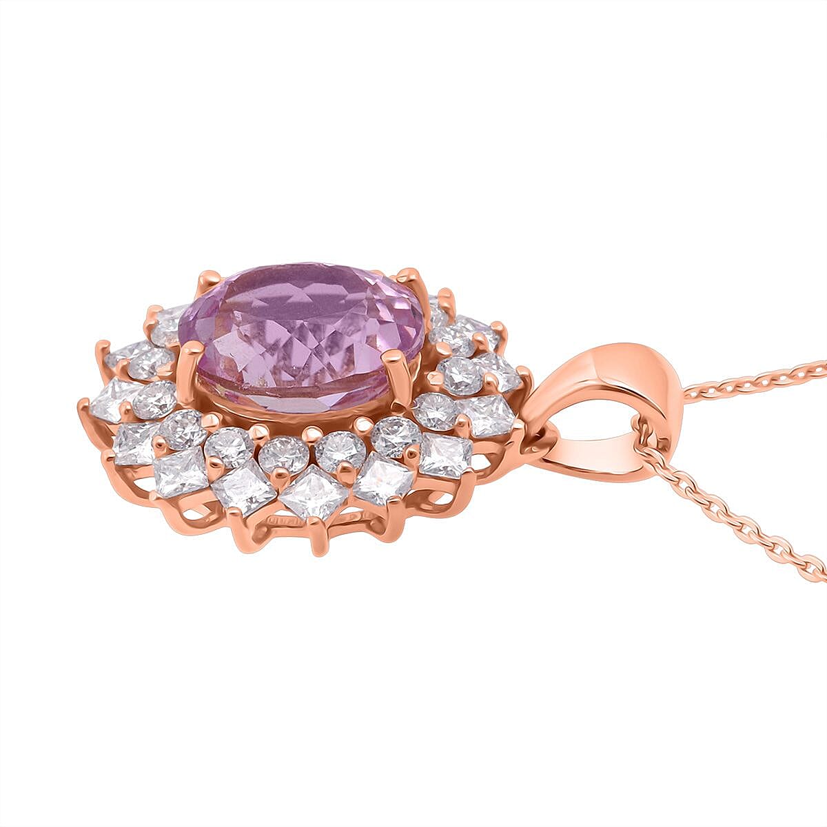 Patroke Kunzite,  Moissanite Pendant with Chain (Size 20) in 18K RG Vermeil Sterling Silver 1.31 ct  4.870  Ct.