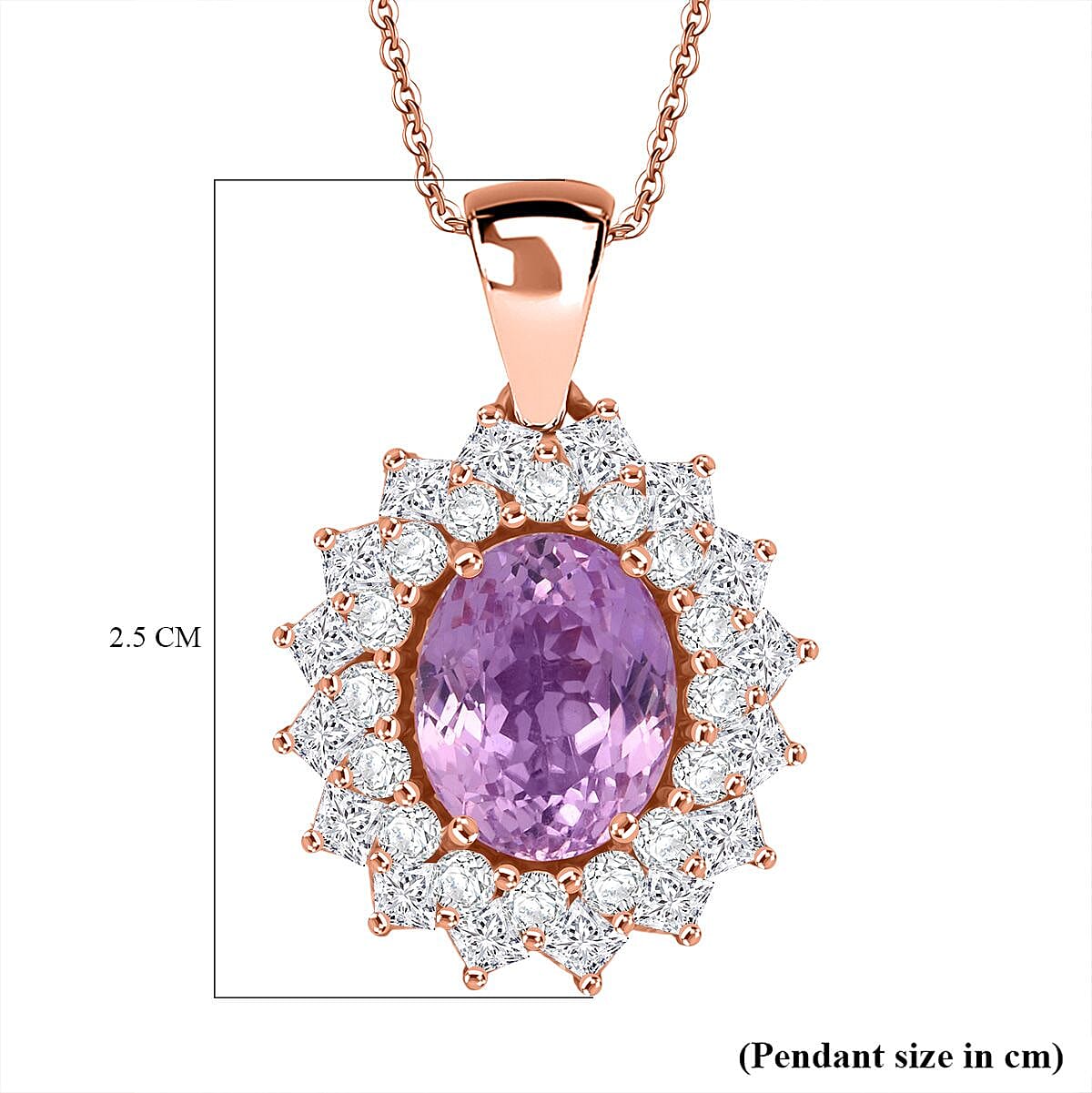 Patroke Kunzite,  Moissanite Pendant with Chain (Size 20) in 18K RG Vermeil Sterling Silver 1.31 ct  4.870  Ct.
