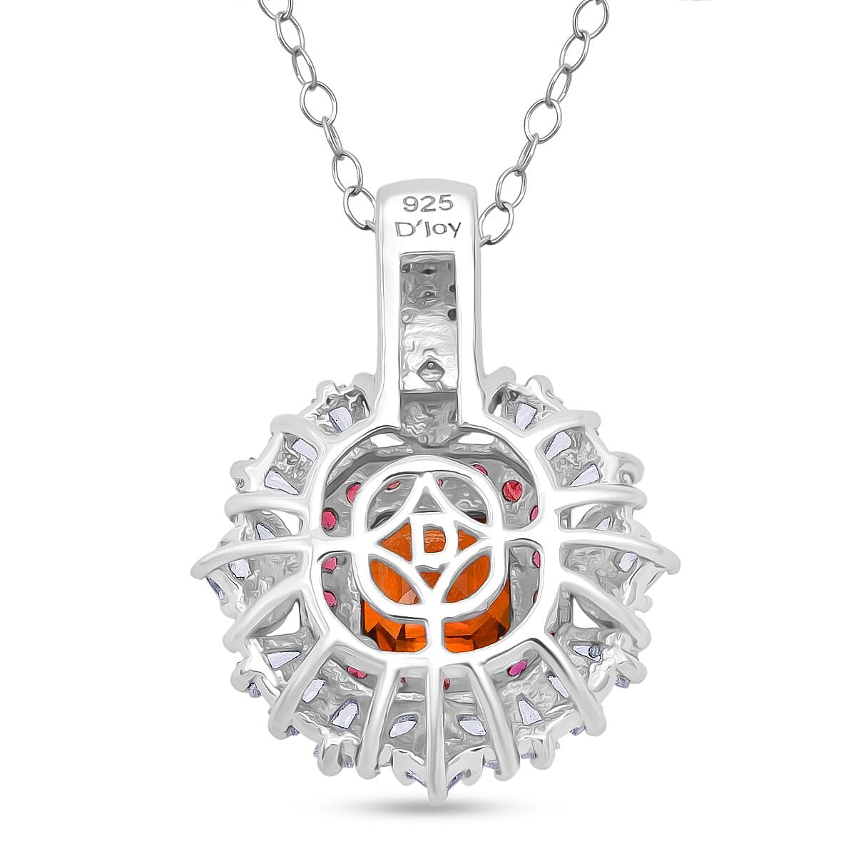 Sunset Zircon,  White Zircon,  Red Sapphire Pendant with Chain (Size 20) in Rhodium Overlay Sterling Silver 1.76 ct  Silver Wt. 5 Gms  4.510  Ct.