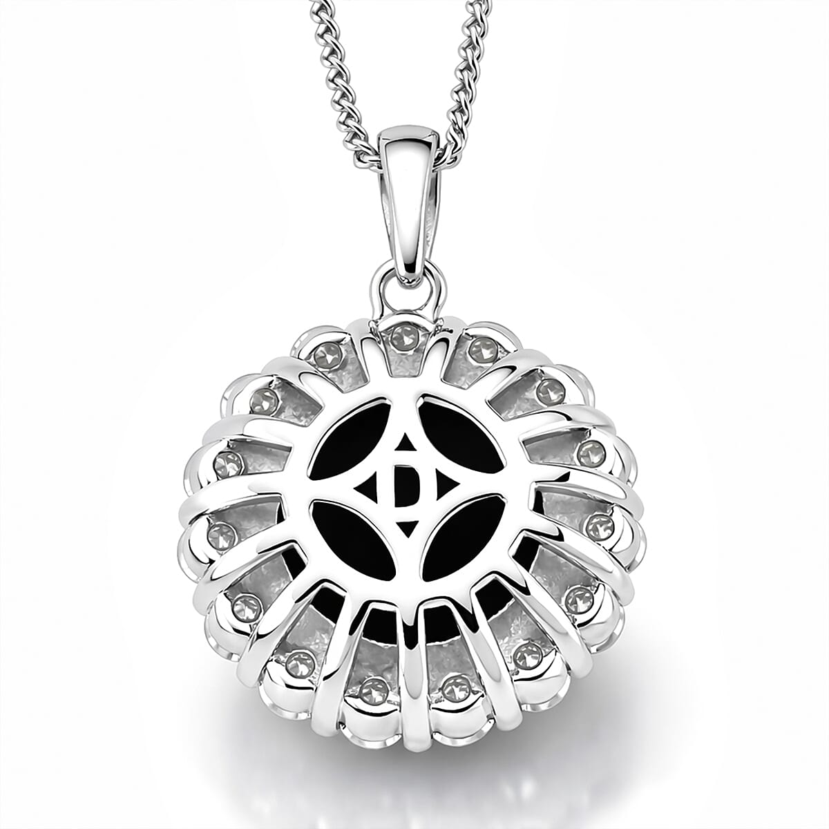 Australian Boulder Opal  & Moissanite Halo Pendant with Chain (Size 18) in Rhodium Overlay Sterling Silver 2.80 Ct.