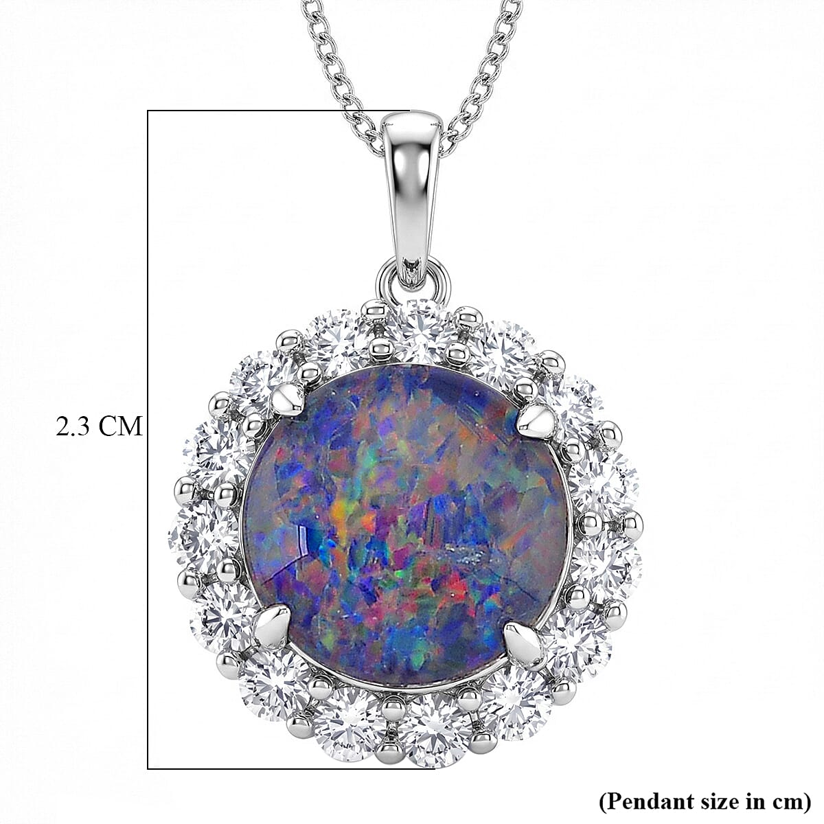 Australian Boulder Opal  & Moissanite Halo Pendant with Chain (Size 18) in Rhodium Overlay Sterling Silver 2.80 Ct.