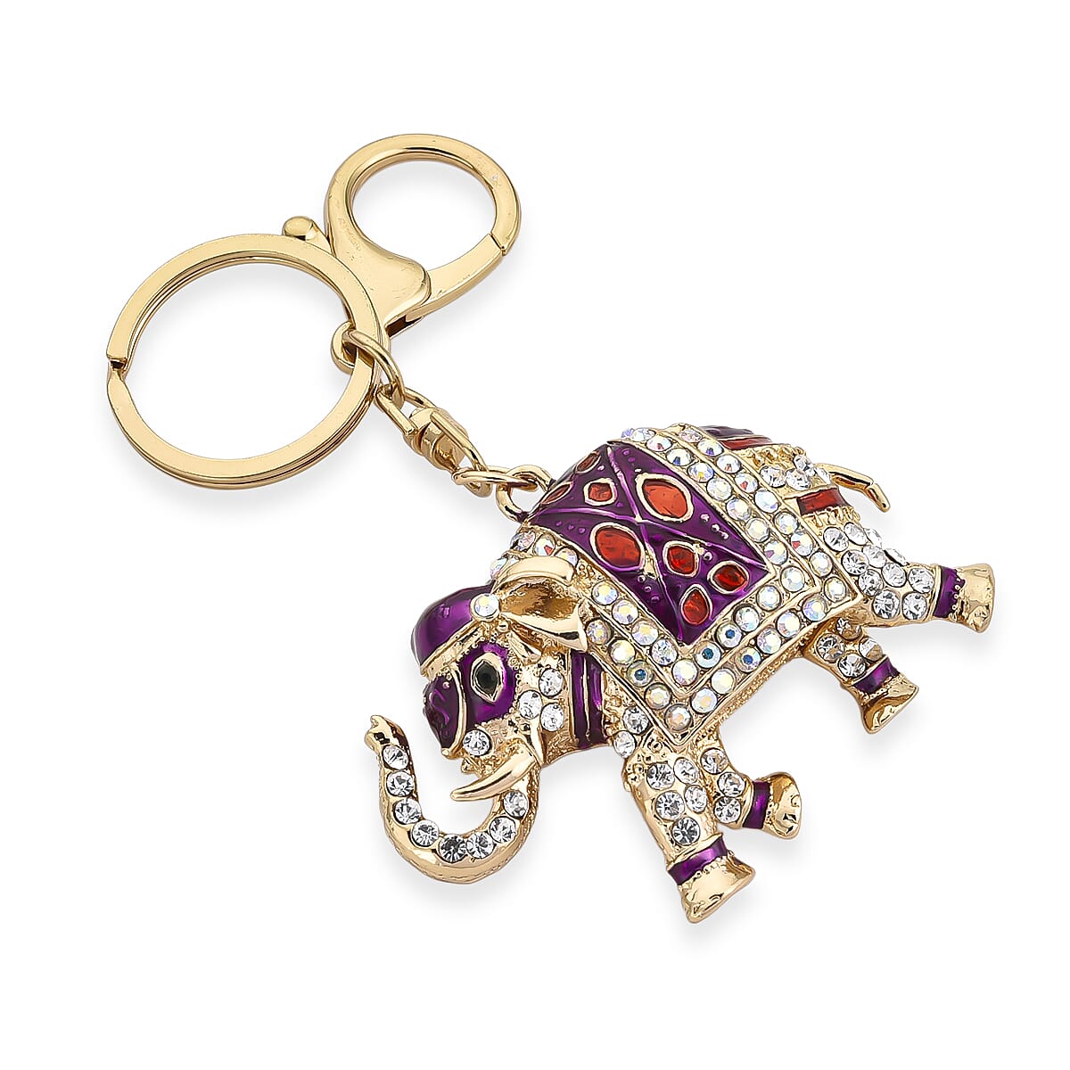 Set of 2 - Multi-Colour Crystal Keychain in Frog & Elephant Design