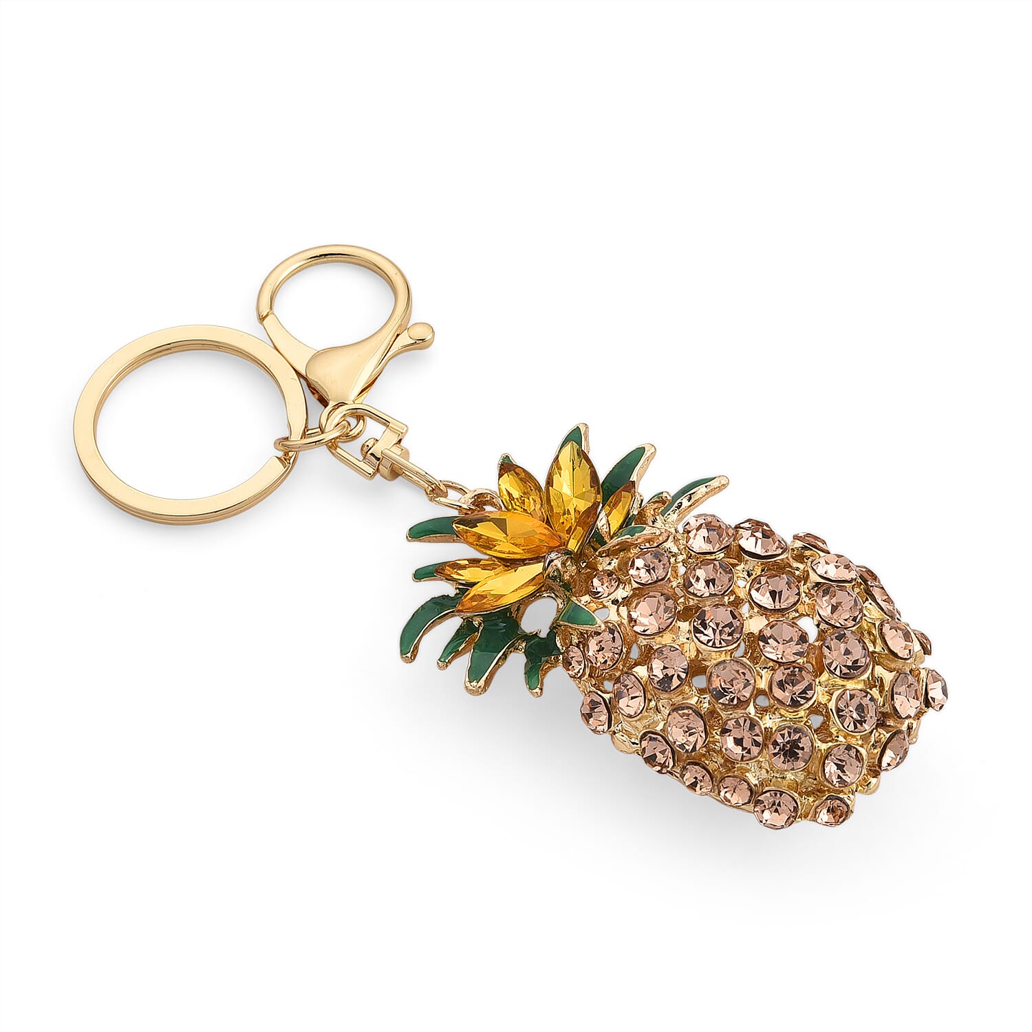 Set of 2 - Multi-Colour Crystal Keychain in Pineapple & Seahorse Design