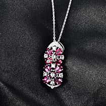 D'Joy Orissa Natural Rhodolite Garnet & White Zircon Pendant with Chain (Size 20) in Platinum Overlay Sterling Silver 2.53 Ct.