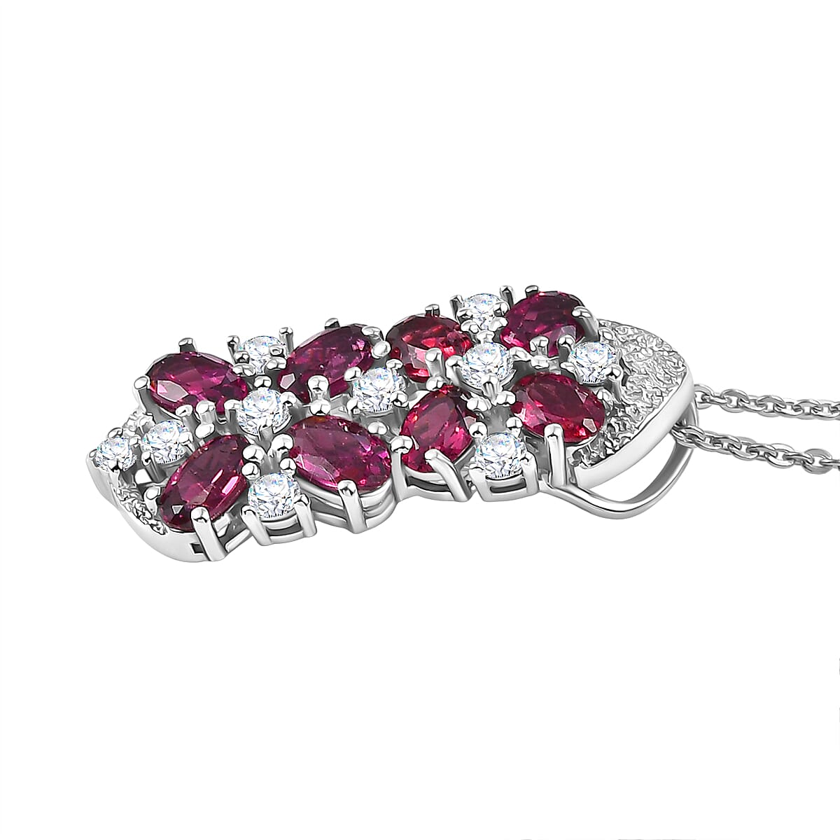 Rhodolite Garnet,  White Zircon Pendant with Torn Chain 19DC (Size 20) in Platinum Overlay Sterling Silver 1.76 ct  2.760  Ct.