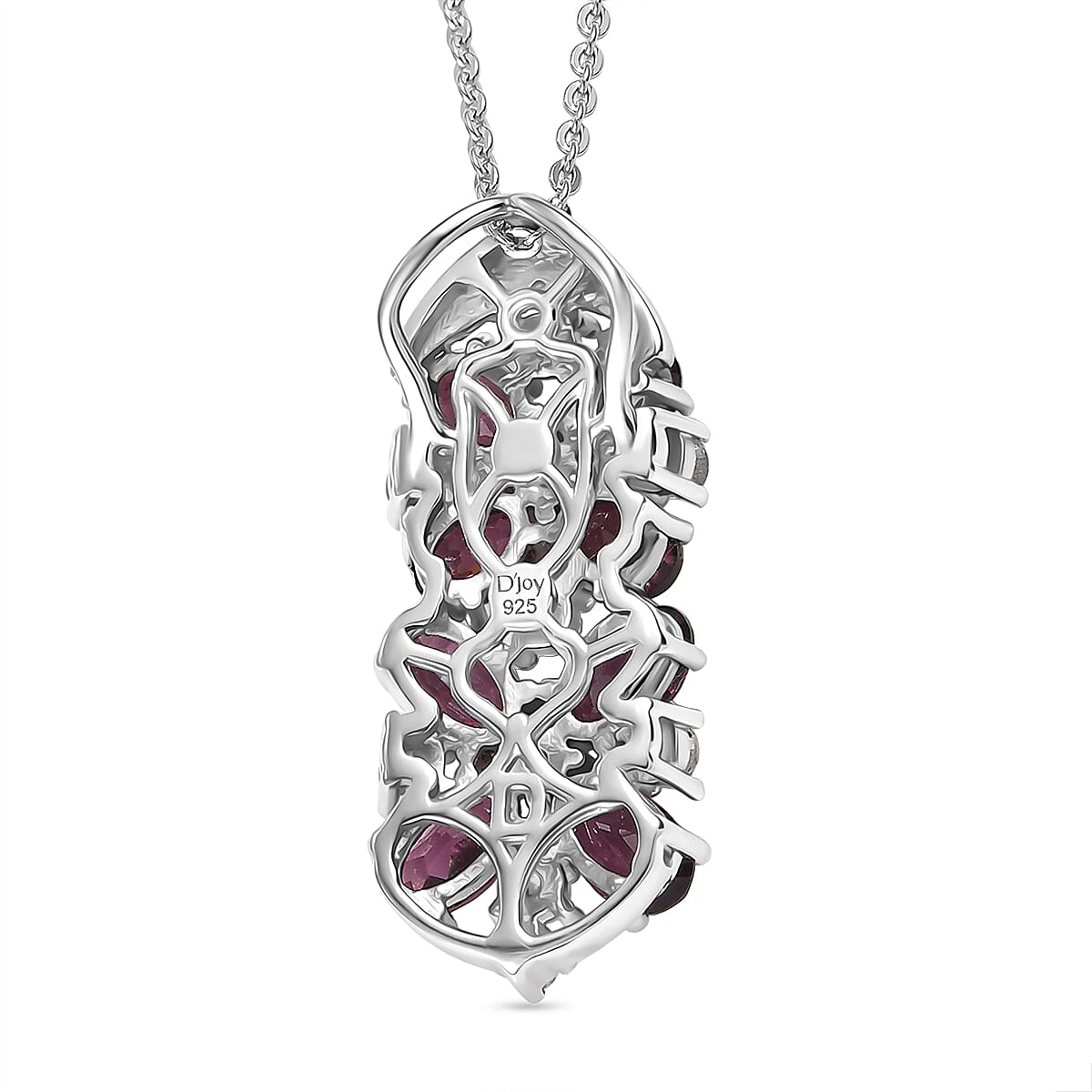 Rhodolite Garnet,  White Zircon Pendant with Torn Chain 19DC (Size 20) in Platinum Overlay Sterling Silver 1.76 ct  2.760  Ct.
