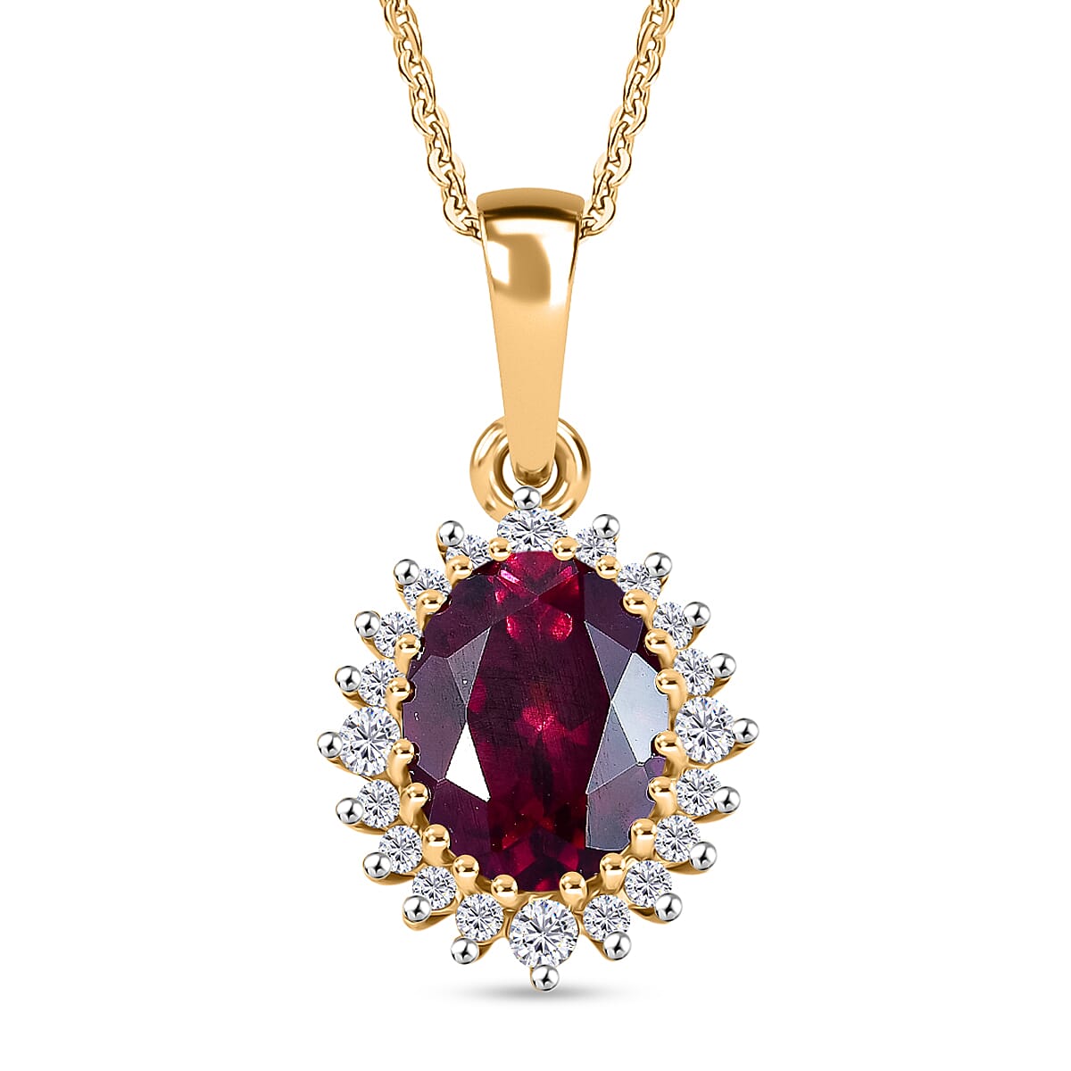 Rhodolite Garnet,  White Zircon Pendant with Torn Chain 19DC (Size 20) in 18K YG Vermeil Sterling Silver 0.40 ct  2.670  Ct.