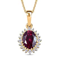 D'Joy Orissa Natural Rhodolite Garnet & White Zircon Pendant with Chain (Size 20) in 18K Vermeil Yellow Gold Plated Sterling Silver 3.02 Ct.