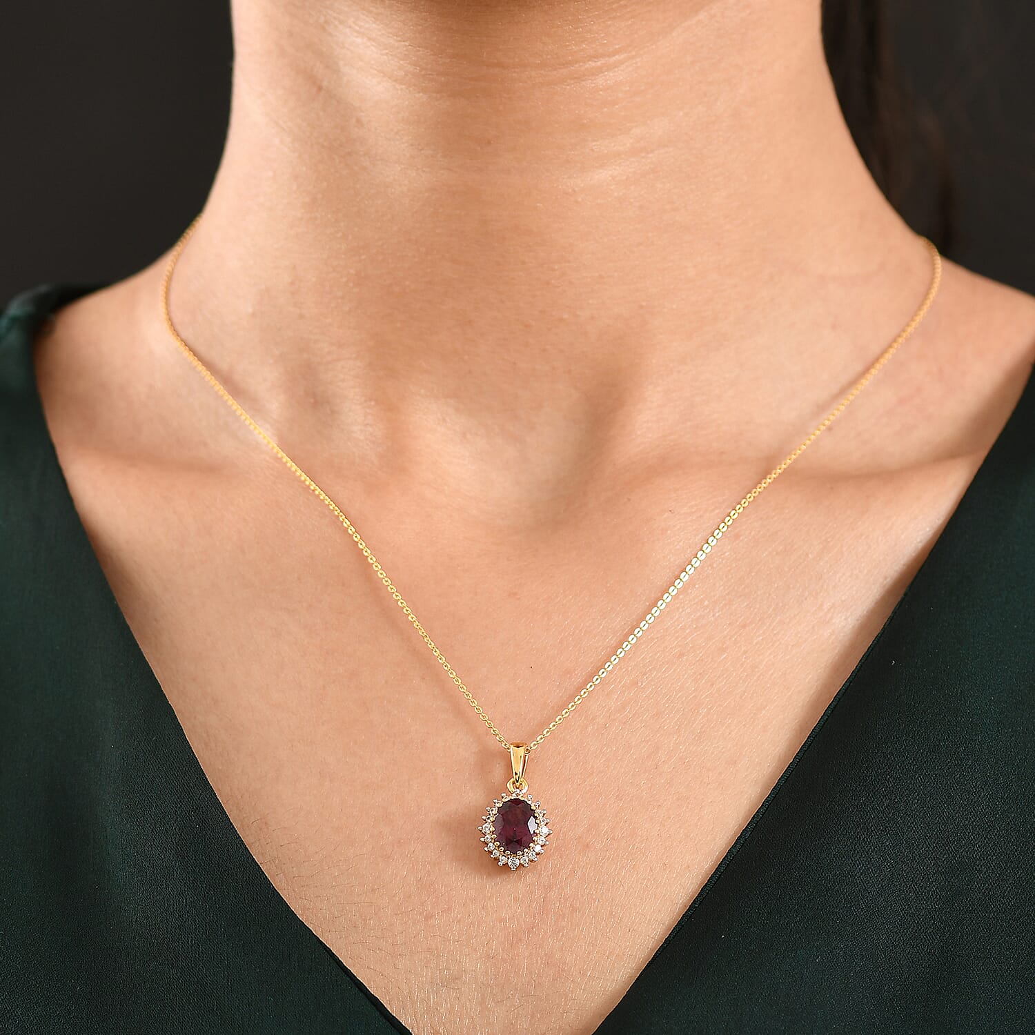 Rhodolite Garnet,  White Zircon Pendant with Torn Chain 19DC (Size 20) in 18K YG Vermeil Sterling Silver 0.40 ct  2.670  Ct.