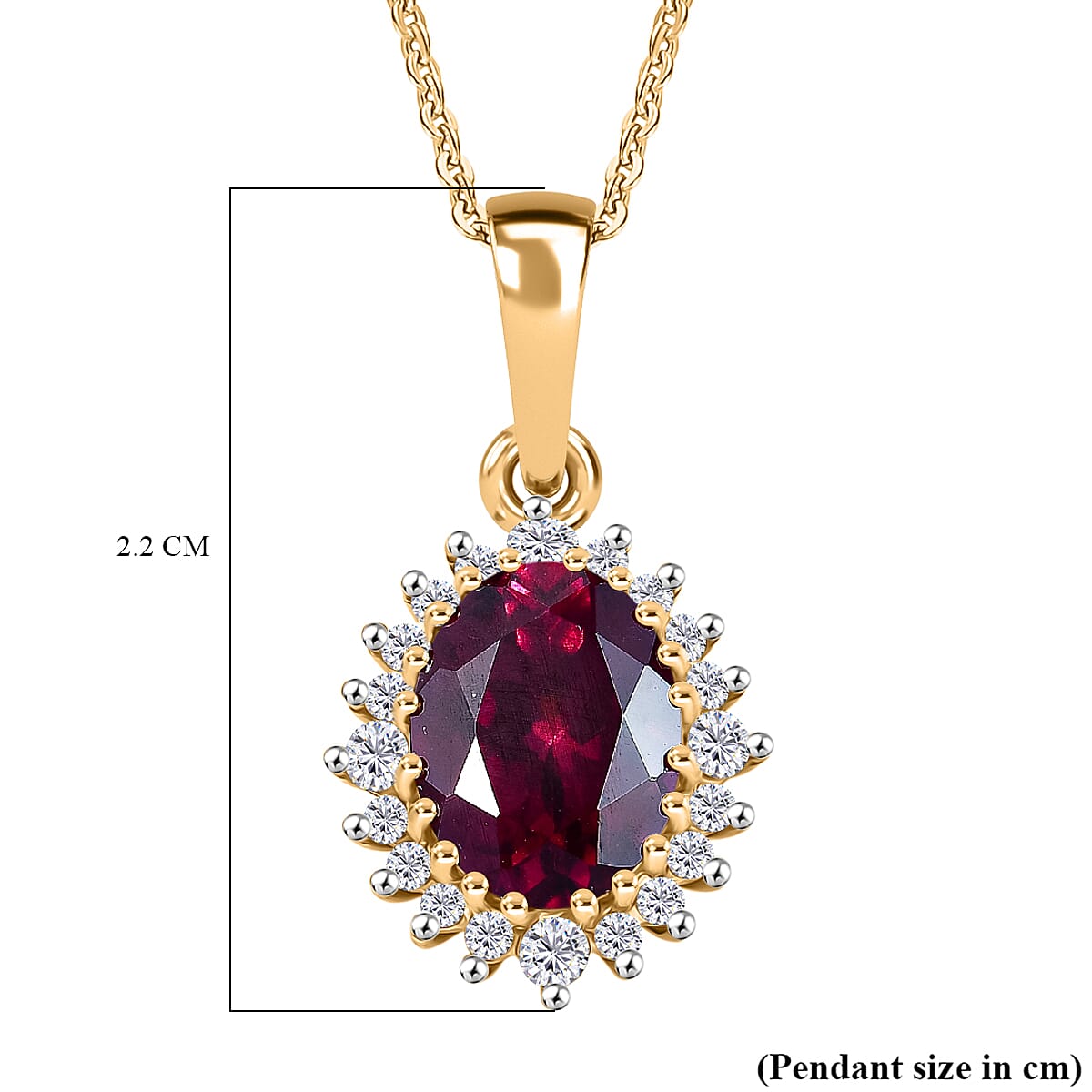 Rhodolite Garnet,  White Zircon Pendant with Torn Chain 19DC (Size 20) in 18K YG Vermeil Sterling Silver 0.40 ct  2.670  Ct.