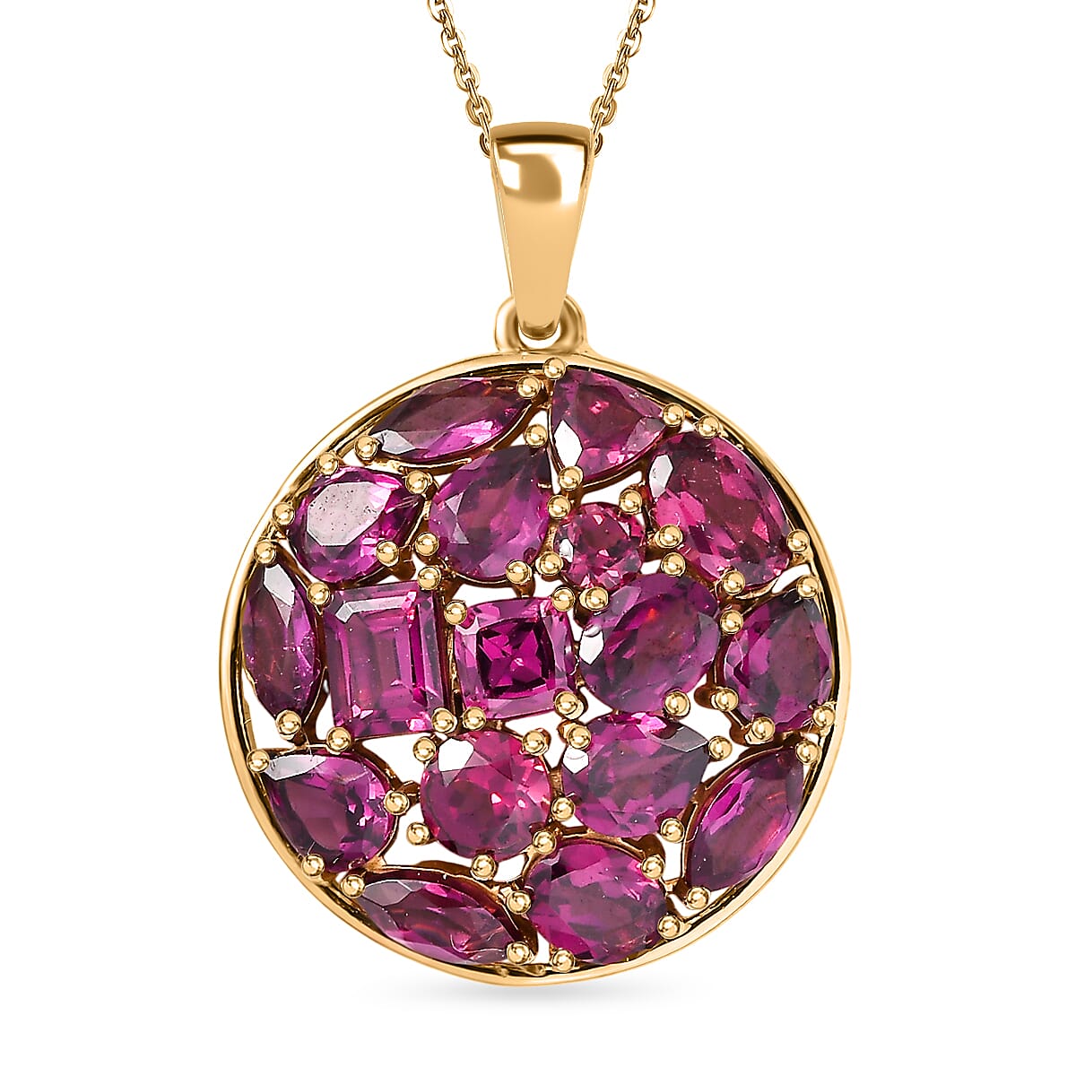 Rhodolite Garnet Pendant with Chain (Size 20) in 18K YG Plating Sterling Silver 5.44 ct  Silver Wt. 5.85 Gms  6.458  Ct.