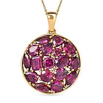 D'Joy Orissa Natural Rhodolite Garnet Pendant with Chain (Size 20) in Yellow Gold Plated Sterling Silver 6.46 Ct.