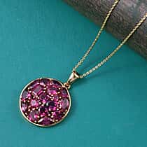 D'Joy Orissa Natural Rhodolite Garnet Pendant with Chain (Size 20) in Yellow Gold Plated Sterling Silver 6.46 Ct.