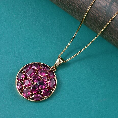 Rhodolite Garnet Pendant with Chain (Size 20) in 18K YG Plating Sterling Silver 5.44 ct  Silver Wt. 5.85 Gms  6.458  Ct.