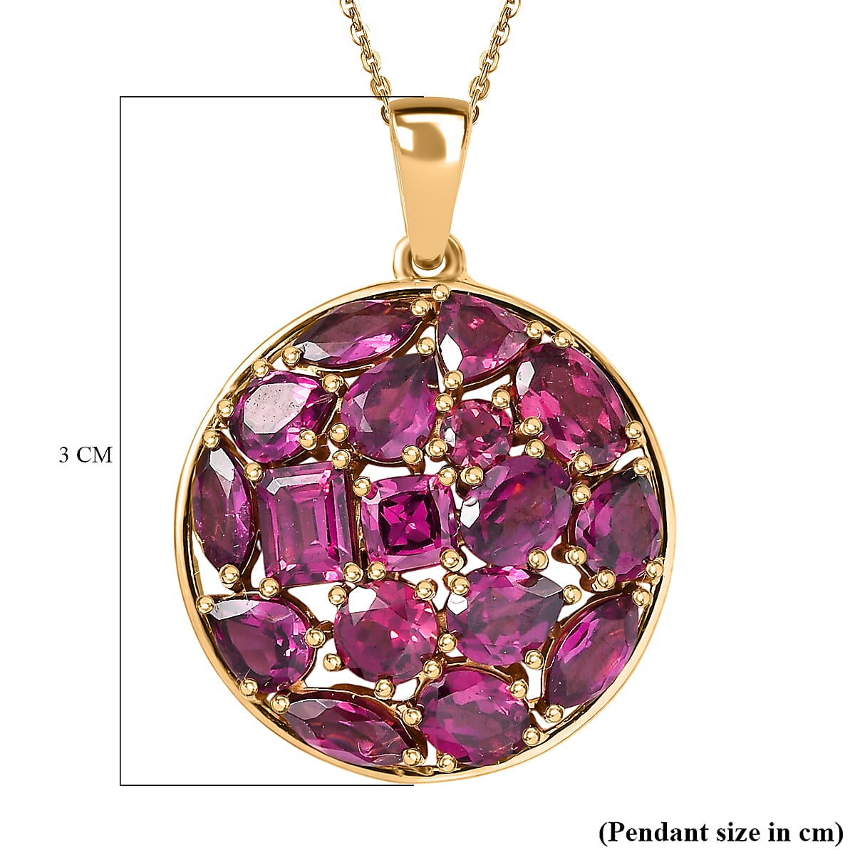 Rhodolite Garnet Pendant with Chain (Size 20) in 18K YG Plating Sterling Silver 5.44 ct  Silver Wt. 5.85 Gms  6.458  Ct.