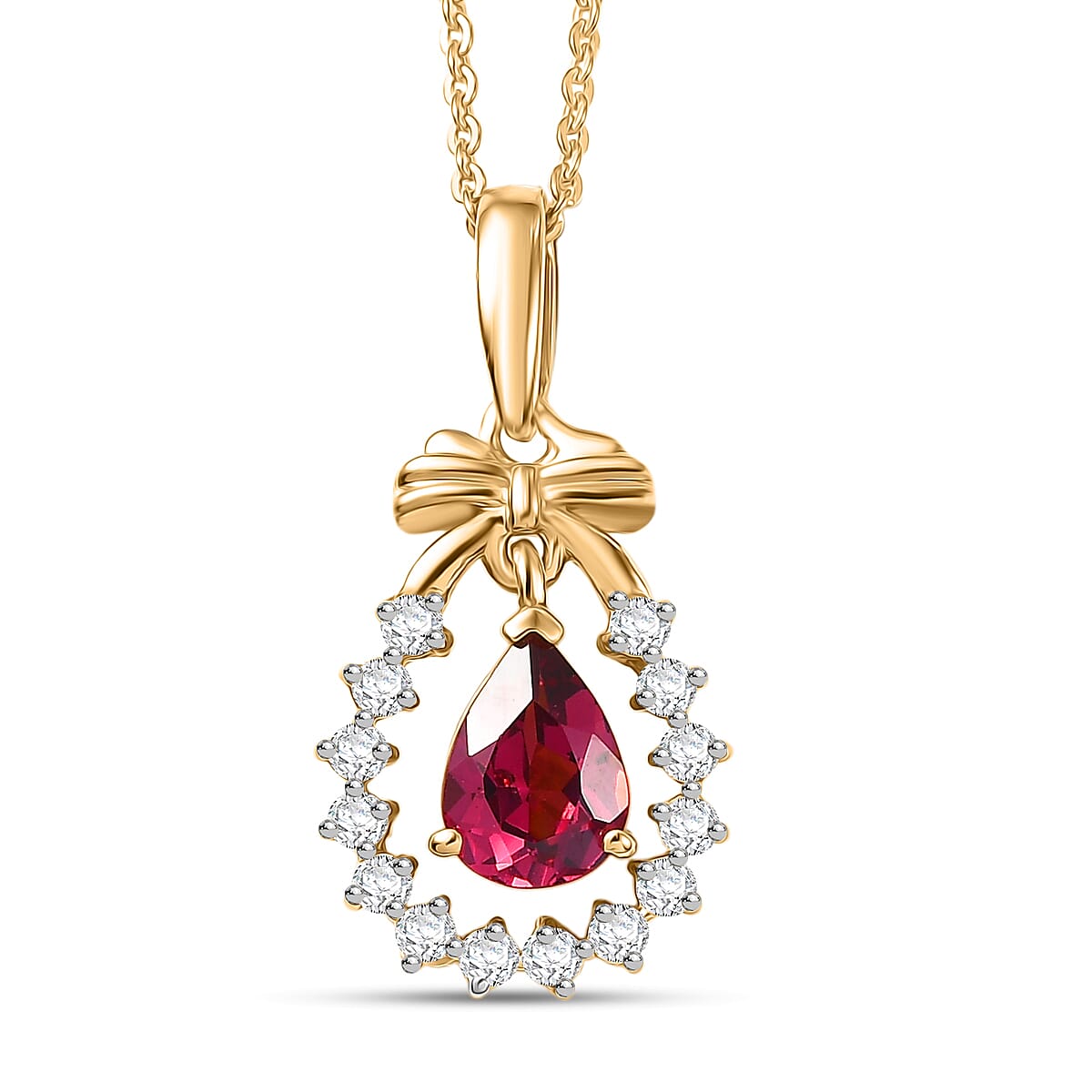 D'Joy Rhodolite Garnet &  White Zircon Pendant with Chain (Size 20) in Yellow Gold Plated Sterling Silver 1.23 Ct.