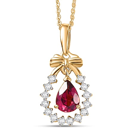 Rhodolite Garnet,  White Zircon Pendant with Chain (Size 20) in 18K YG Plating Sterling Silver 0.28 ct  Silver Wt. 5.25 Gms  1.380  Ct.