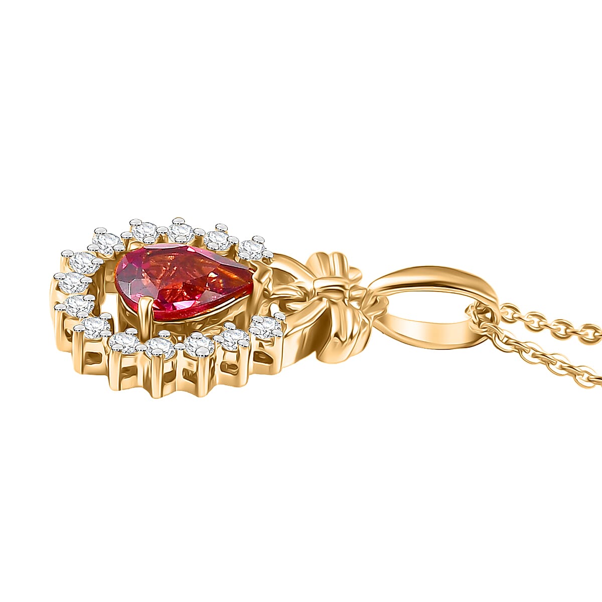 D'Joy Rhodolite Garnet &  White Zircon Pendant with Chain (Size 20) in Yellow Gold Plated Sterling Silver 1.23 Ct.