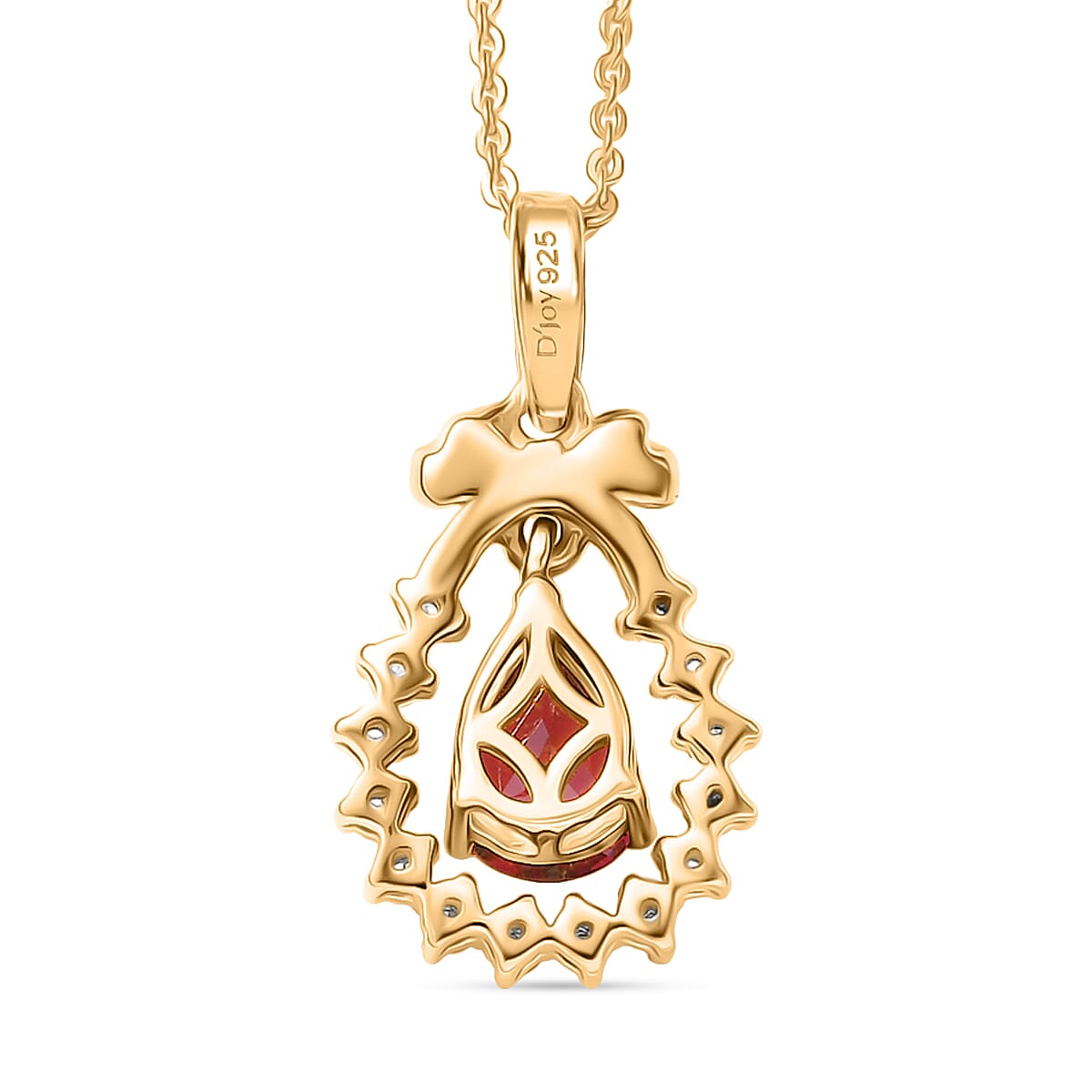 D'Joy Rhodolite Garnet &  White Zircon Pendant with Chain (Size 20) in Yellow Gold Plated Sterling Silver 1.23 Ct.