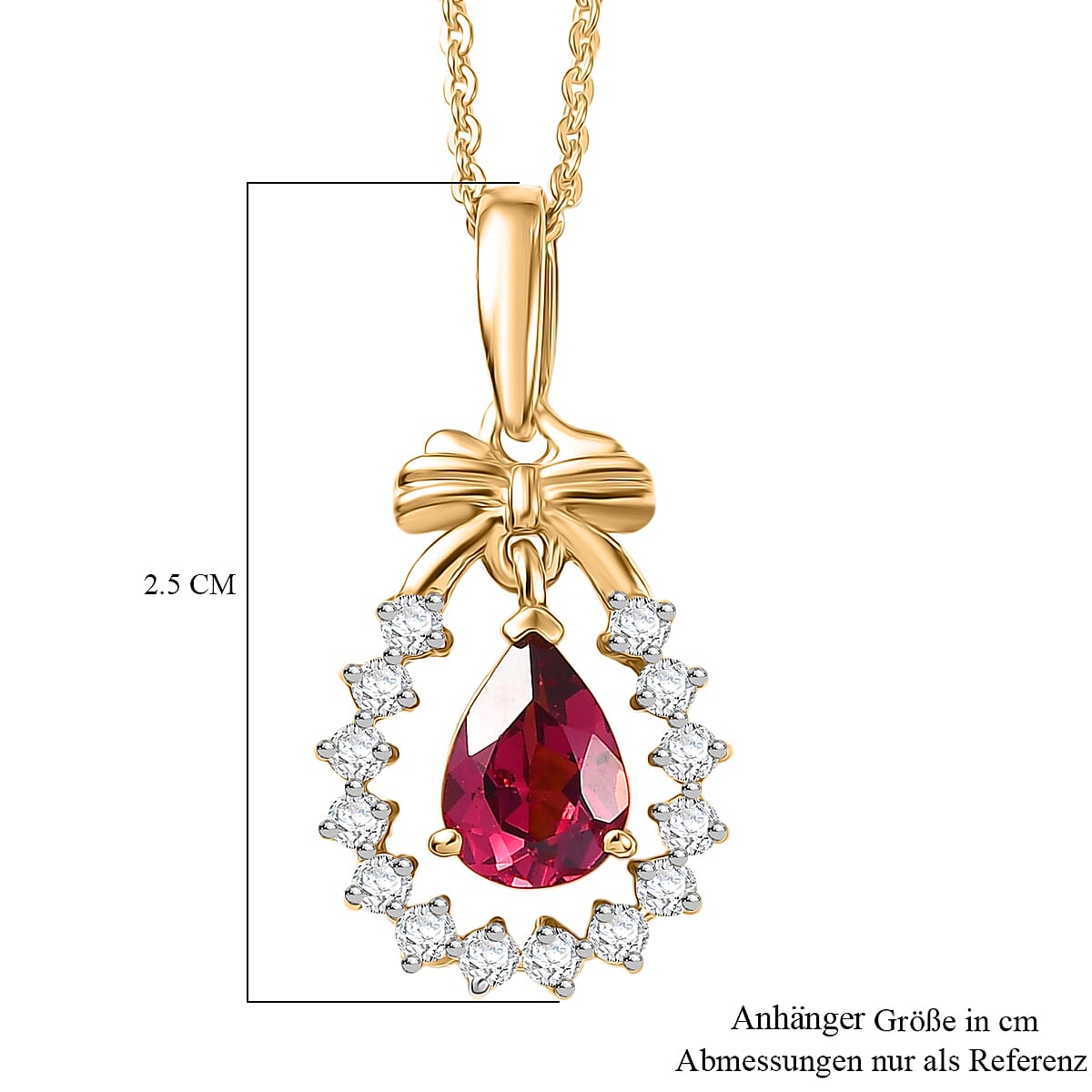 D'Joy Rhodolite Garnet &  White Zircon Pendant with Chain (Size 20) in Yellow Gold Plated Sterling Silver 1.23 Ct.