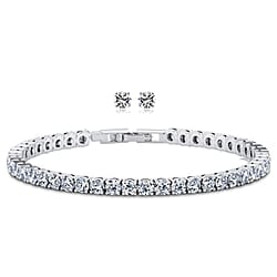 2 Piece Set - Cubic Zirconia Bracelet (Size - 7.5) and Push Back Earring