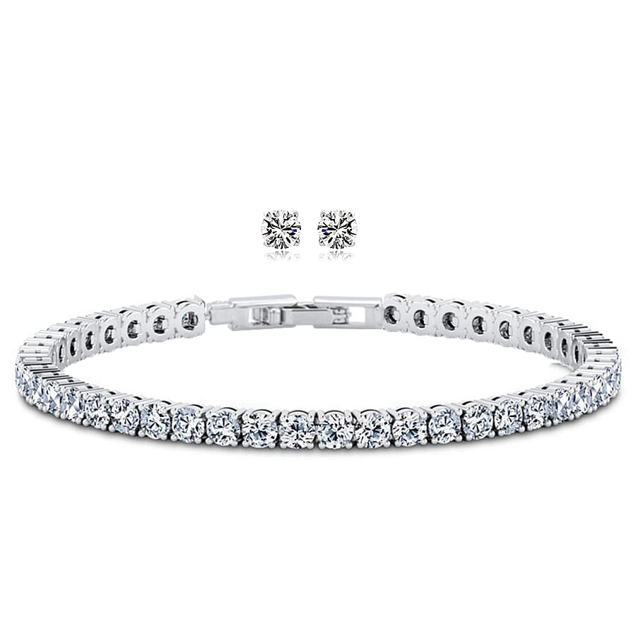 2 Piece Set - Cubic Zirconia Bracelet (Size - 7.5) and Push Back Earring