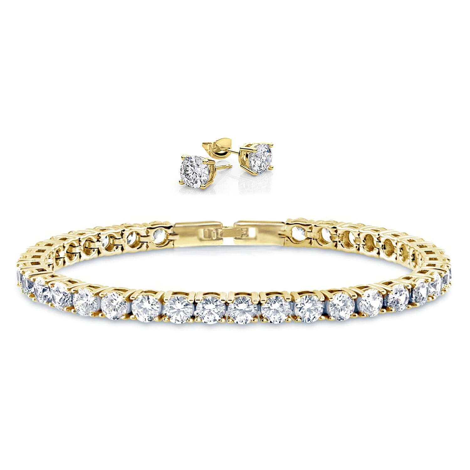 2 Piece Set - Cubic Zirconia Bracelet (Size - 7.5) and Push Back Earring 1.86 Ct.