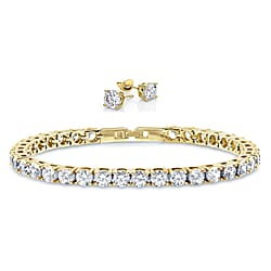 2 Piece Set - Cubic Zirconia Bracelet (Size - 7.5) and Push Back Earring