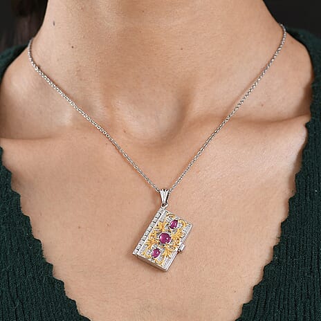 EverTrue African Ruby Bible Pendant with Chain (Size 20) 1.64 Ct.