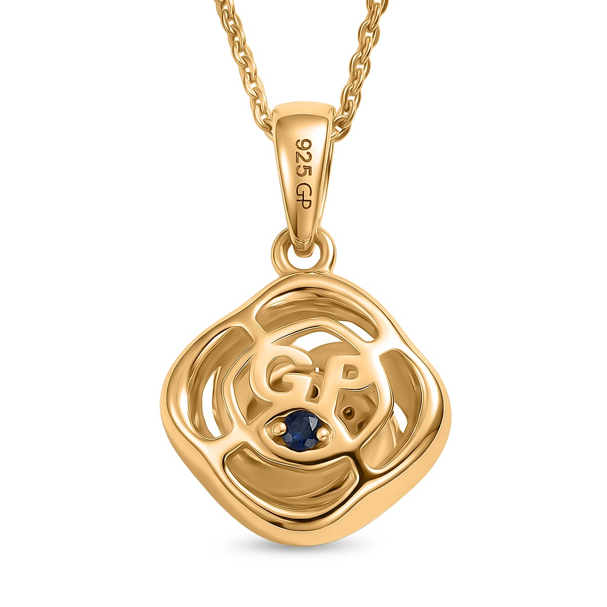 Champagne Diamond, Green Diamond, Red Diamond, Blue Diamond, Kanchanaburi Blue Sapphire & Yellow Diamond Pendant with Chain (Size 20) in 18K Vermeil Yellow Gold Plated Sterling Silver