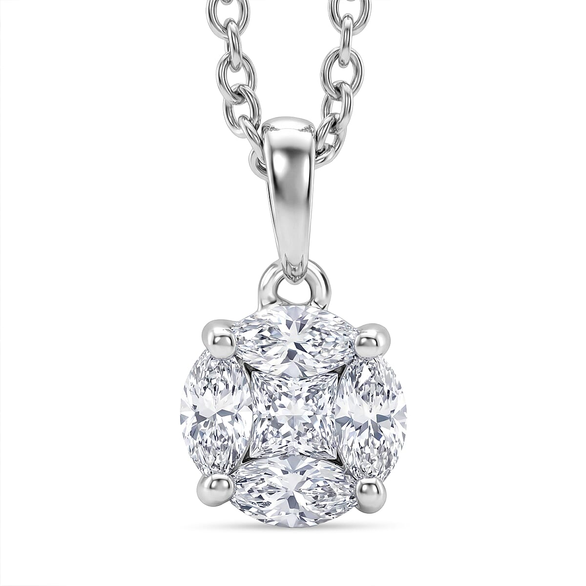 D'Joy Moissanite Pendant with Chain (Size 20) in Platinum Overlay Sterling Silver