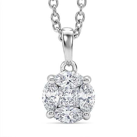 D'Joy Moissanite Cluster Pendant with Chain (Size 20) in Platinum Overlay Sterling Silver