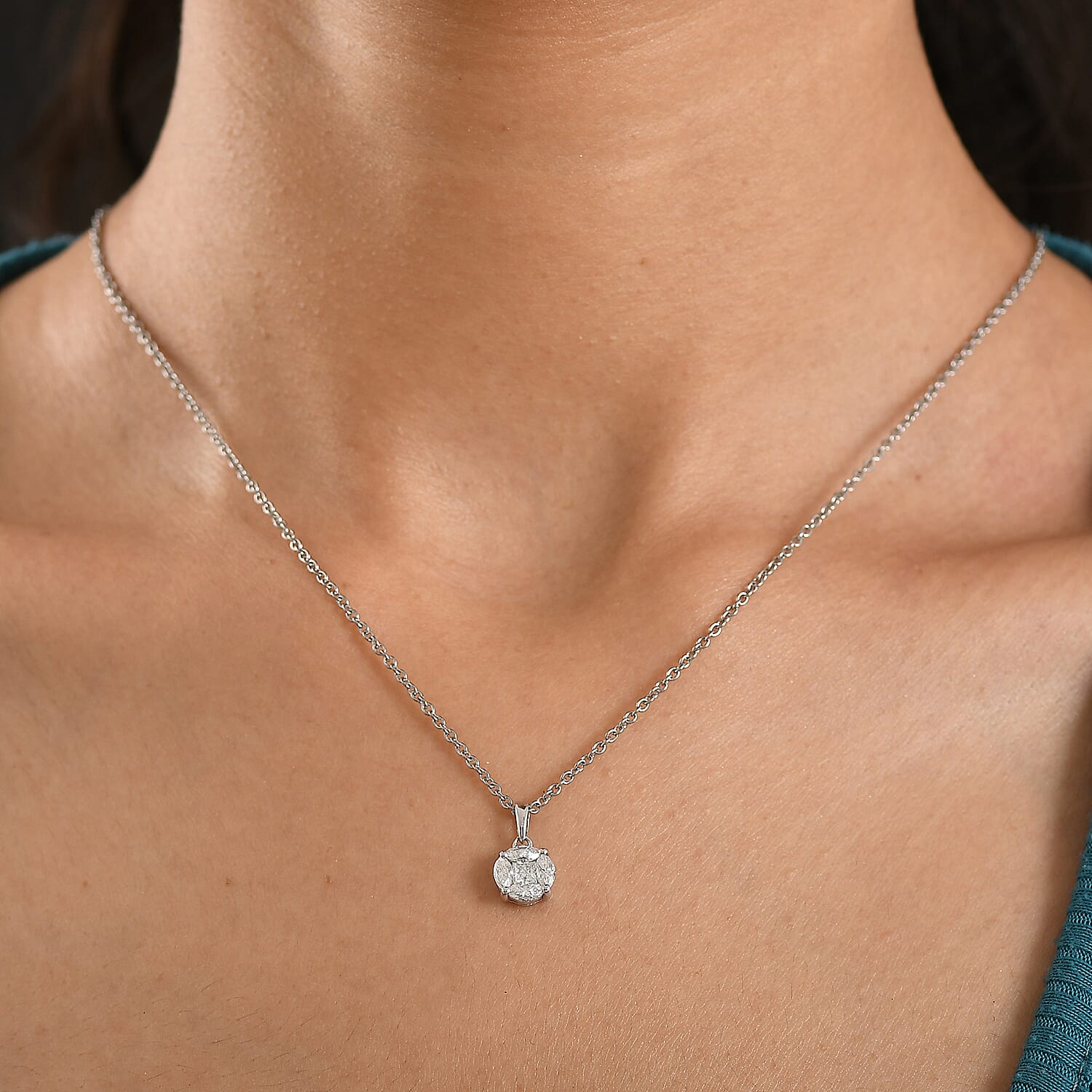 D'Joy Moissanite Pendant with Chain (Size 20) in Platinum Overlay Sterling Silver