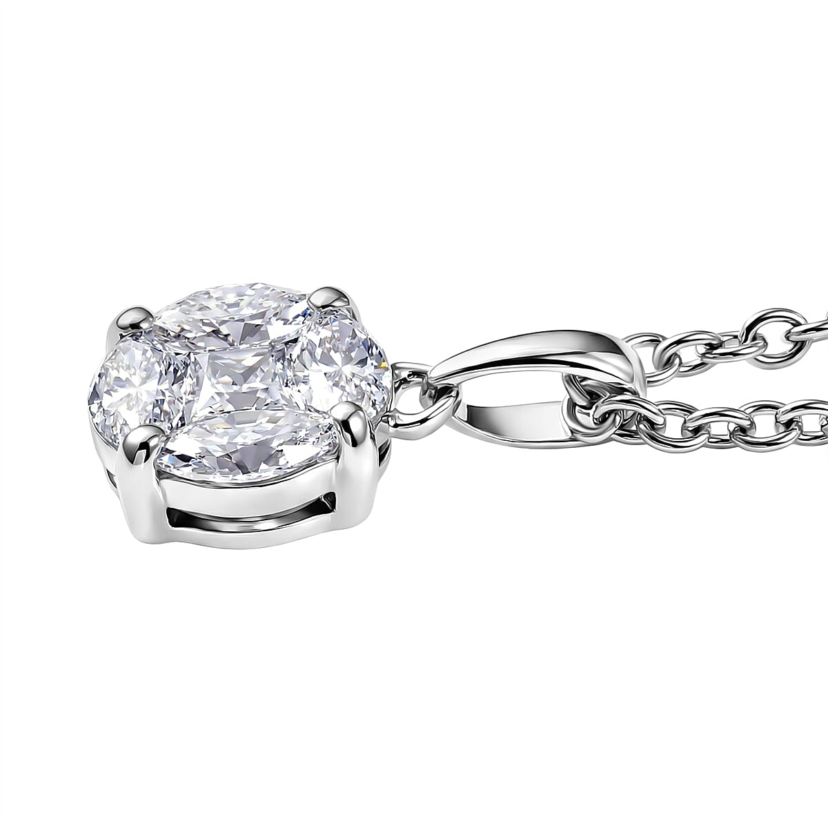 D'Joy Moissanite Pendant with Chain (Size 20) in Platinum Overlay Sterling Silver