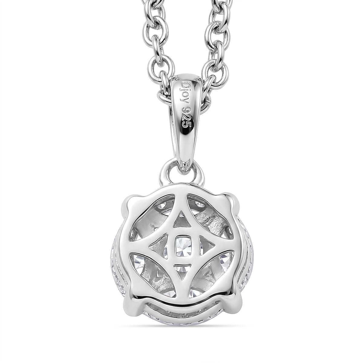 D'Joy Moissanite Pendant with Chain (Size 20) in Platinum Overlay Sterling Silver